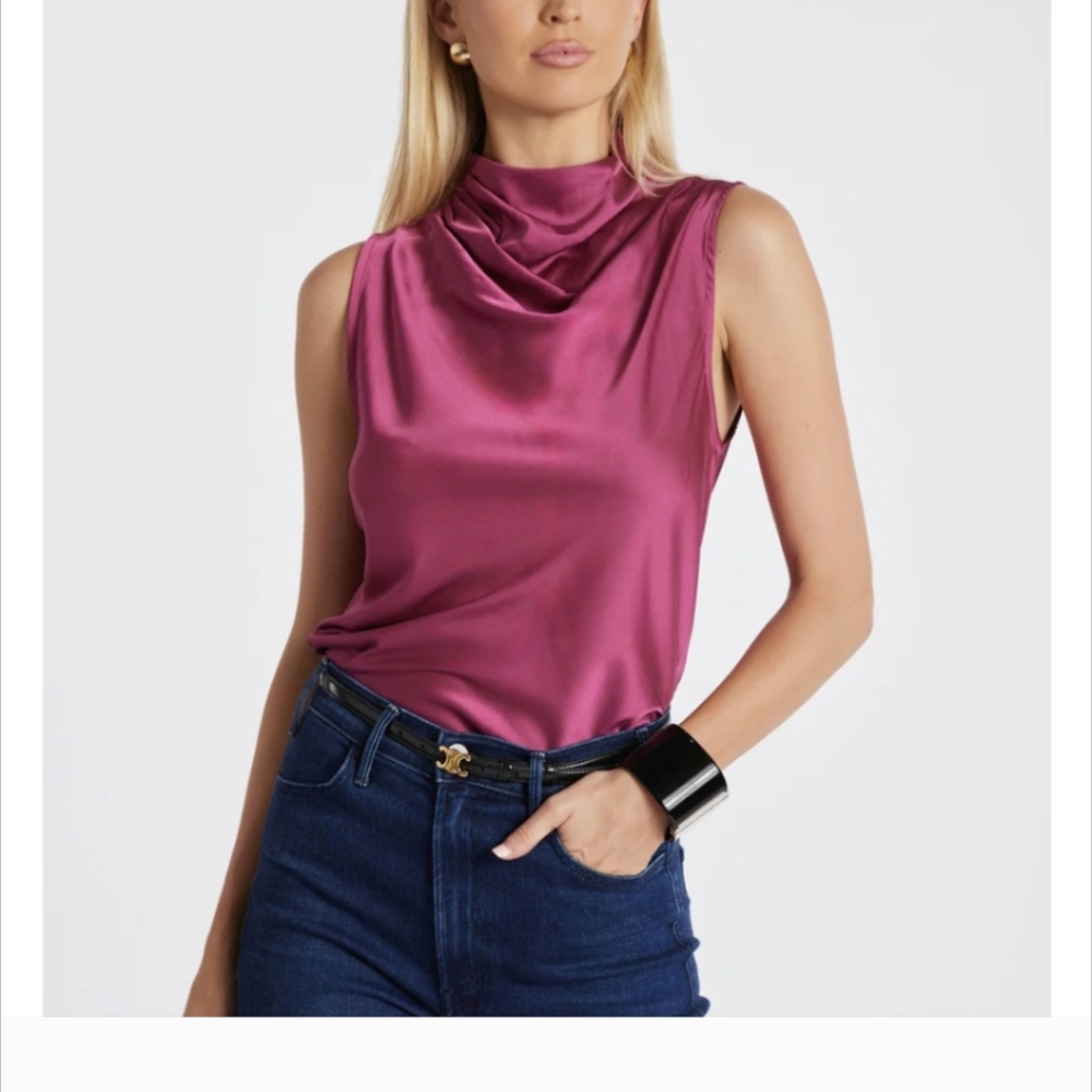 NWT Bishop + Young Women's Claude Cowl Neck Top Purple Short Sleeve XS-S-M-L